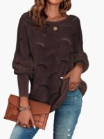 Lantern Sleeve Pointelle Knit Sweater A6